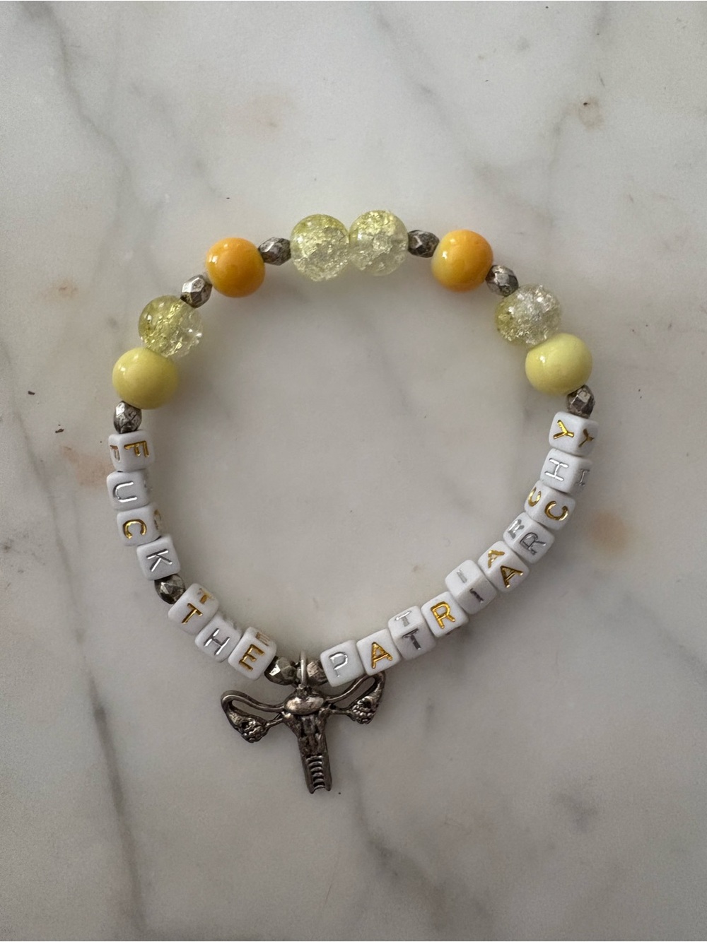 Yellow Beaded fBracelet – 'F*** The Patriarchy' Letter Beads